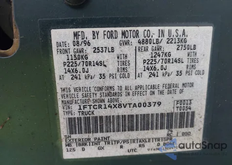 1997 Ford Ranger Splash/Xlt из США, поврежденный, VIN 1FTCR14X8VTA00379